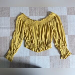 Off-Shoulder Smocked Peasant Top - Mustard Yellow